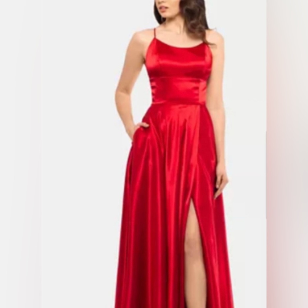 NWOT Betsey Adams Satin Red Slit Strap Back Gown size 8